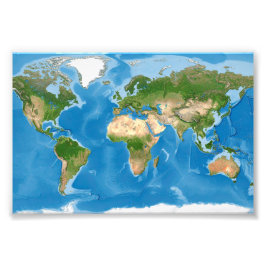 Topografische Wereldkaart Aarde Illustratie Foto Afdruk