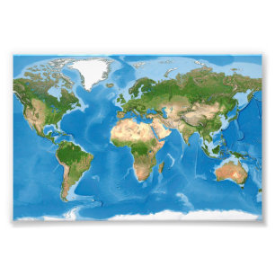 Topografische Wereldkaart Aarde Illustratie Foto Afdruk
