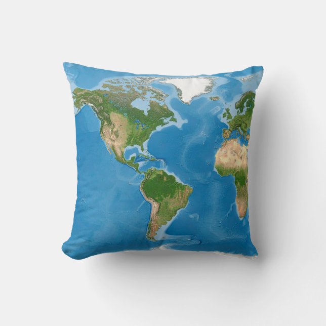 Topografische Wereldkaart Aarde Illustratie Kussen (Voorkant)