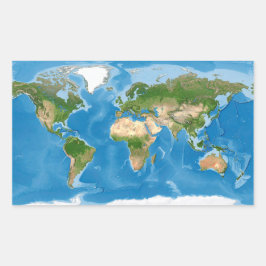 Topografische Wereldkaart Aarde Illustratie Rechthoekige Sticker