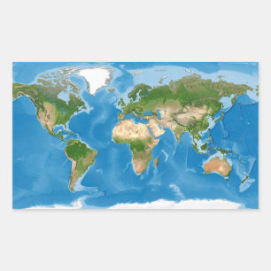 Topografische Wereldkaart Aarde Illustratie Rechthoekige Sticker