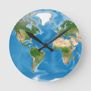 Topografische Wereldkaart Aarde Illustratie Ronde Klok