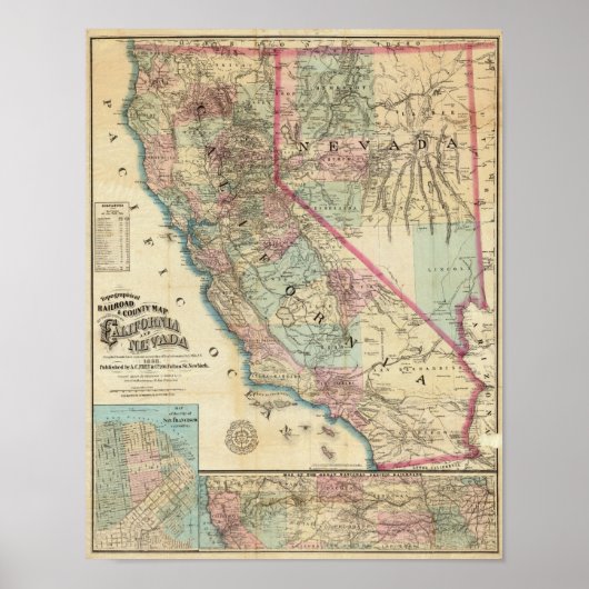Topographic Railroad and County Map, Californië Poster (Voorkant)