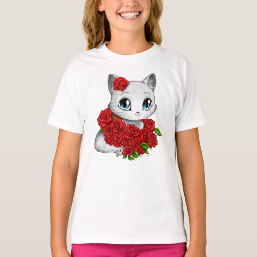 Topontwerper: Schattig Roos Kat Wit T-shirt (Voorkant)