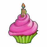 Topper roze en groene koekjespartij staand fotobeeldje<br><div class="desc">Een schattige roze en groene cupcake met een kaars bovenaan,  perfect voor elke feestdag. Komt ook overeen met:</div>