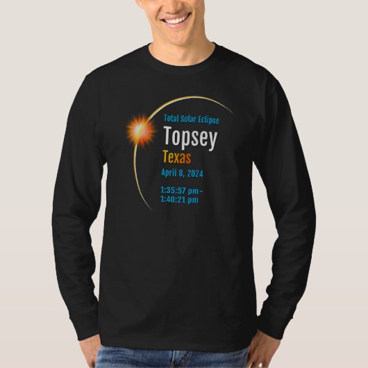 Topsey Texas Tx Total Solar Eclipse 2024 1 T-shirt (Voorkant)