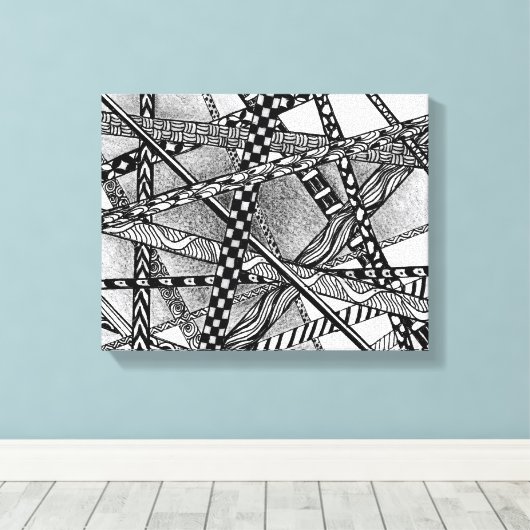 Topsy Turvy Entwin Black en White Lines Canvas (Insitu (Houten vloer))