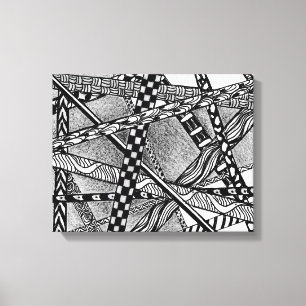 Topsy Turvy Entwin Black en White Lines Canvas Afdruk