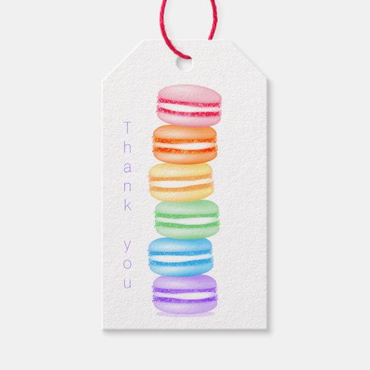 Topsy turvy regenboog macarons dank u cadeaulabel (Voorkant)