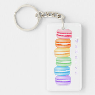 Topsy turvy regenboog macarons gepersonaliseerd sleutelhanger