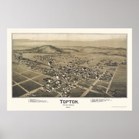 Topton, PA Panorama Map - 1893 Poster (Voorkant)