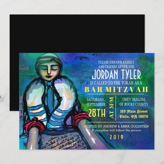 TORAH Bar Bat Mitzvah uitnodiging LEZEN (Voorkant / Achterkant)