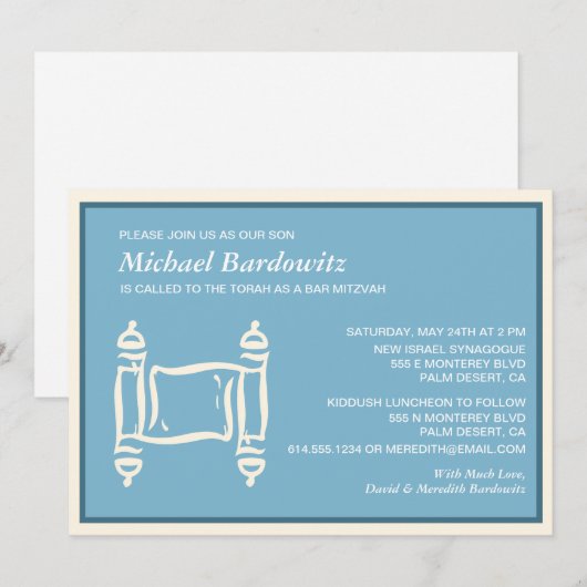 Torah Bar Mitzvah Uitnodiging (Voorkant / Achterkant)
