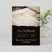 Torah Elegant Hebrew Bar Mitzvah Uitnodiging (Staand Voorkant)