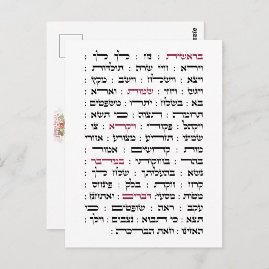 Torah Parshiot Parshas Weekly Readings in het Hebr Briefkaart (Voorkant / Achterkant)