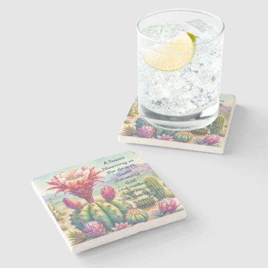 Torch Cactus Flower & Quote Stenen Onderzetter (Zijkant)