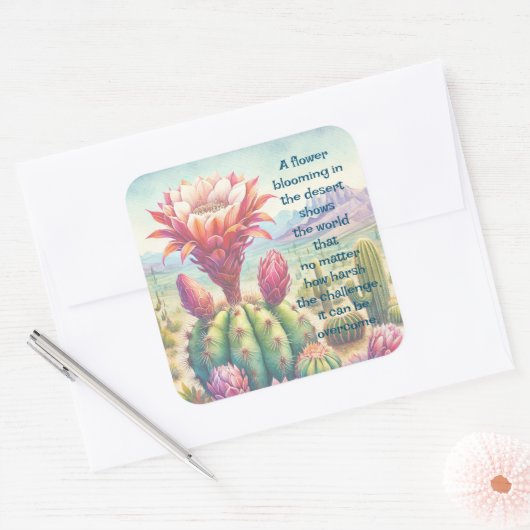 Torch Cactus Flower & Quote Vierkante Sticker (Envelop)