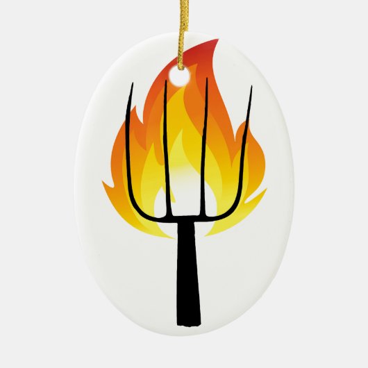 Torch en Pitchfork Keramisch Ornament (Voorkant)
