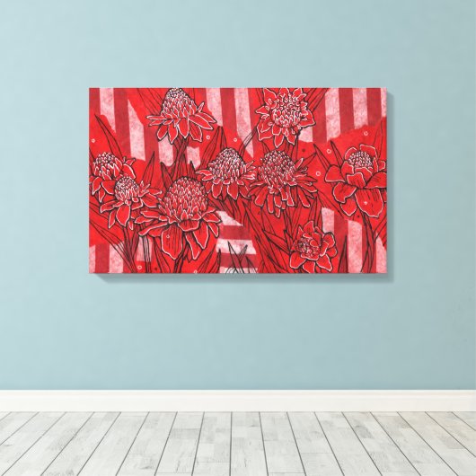 Torch Ginger Lily, Tropische Floral Kunst Canvas Afdruk (Insitu (Houten vloer))