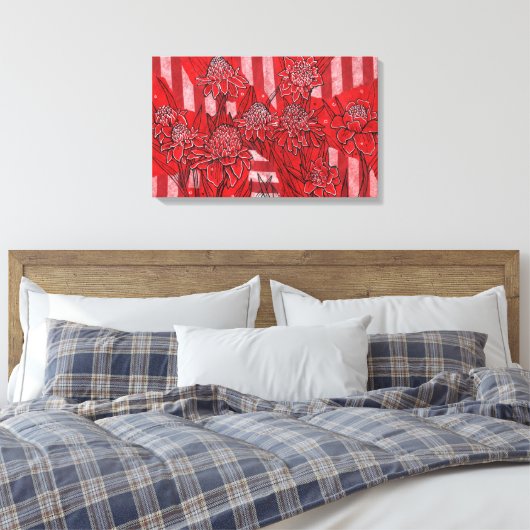 Torch Ginger Lily, Tropische Floral Kunst Canvas Afdruk (Insitu (Slaapkamer))