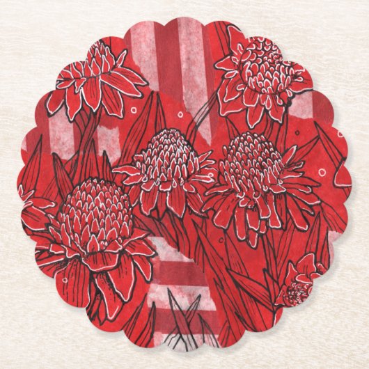 Torch Ginger Lily, Tropische Floral Kunst Kartonnen Onderzetters (Voorkant)