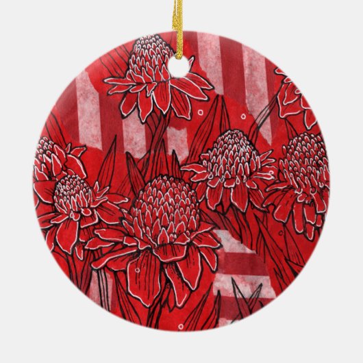 Torch Ginger Lily, Tropische Floral Kunst Keramisch Ornament (Achterkant)