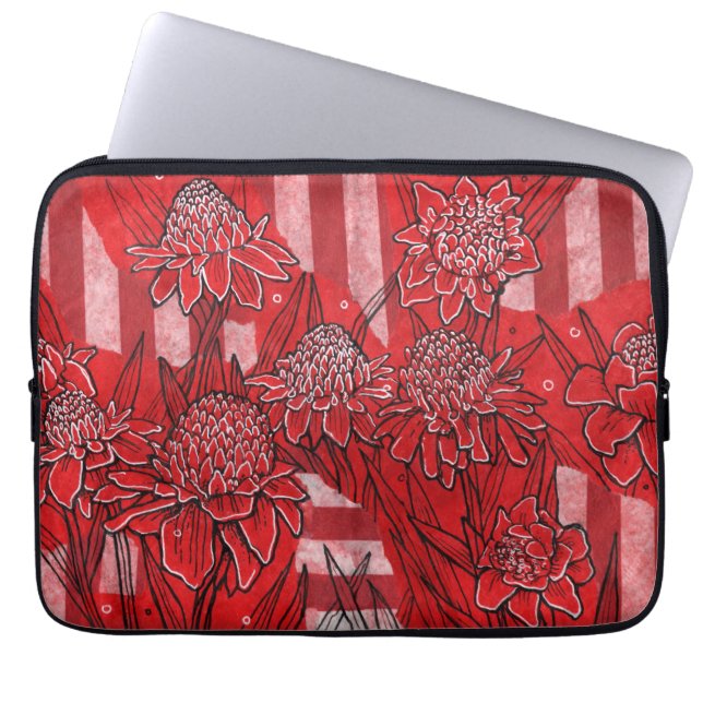 Torch Ginger Lily, Tropische Floral Kunst Laptop Sleeve (Voorkant)