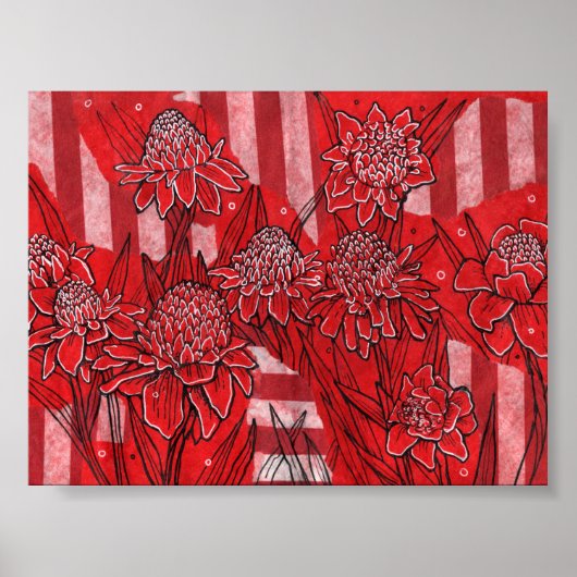 Torch Ginger Lily, Tropische Floral Kunst Poster (Voorkant)