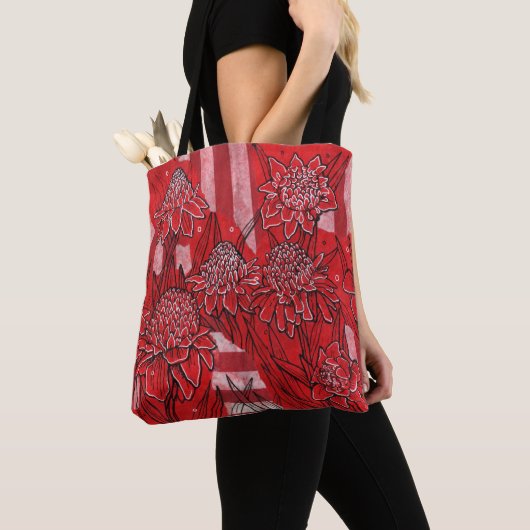 Torch Ginger Lily, Tropische Floral Kunst Tote Bag (Dichtbij)