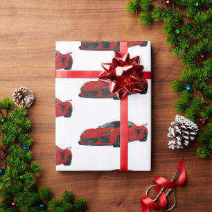 Torch Red C8 Corvette Sportwagen Hand getrokken Cadeaupapier