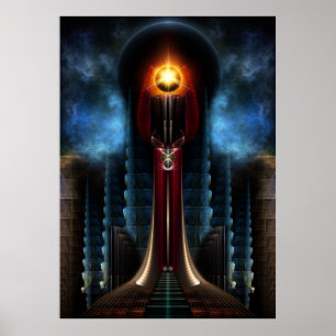 Torch Stone Tower Fractal Art Wall Poster