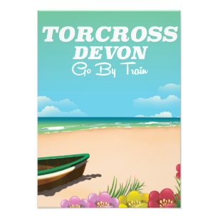 Torcross, vakantieposter van strand in Devon Foto Afdruk