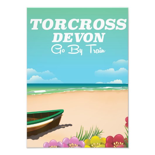 Torcross, vakantieposter van strand in Devon Foto Afdruk (Voorkant)