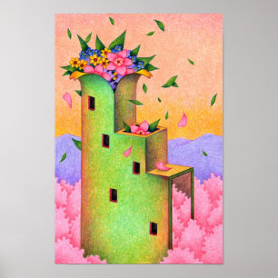 Toren die de komst van de lente aankondigt. poster
