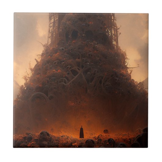 Toren gemaakt van Botten Dark Fantasy Art Tegeltje (Voorkant)