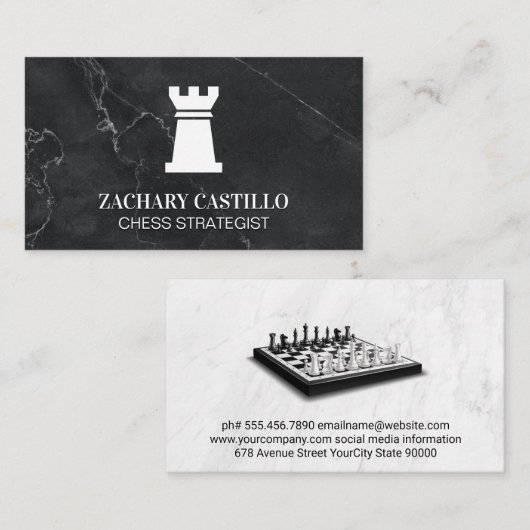 Toren Schaakstuk | Marmer Visitekaartje (Voorkant / Achterkant)