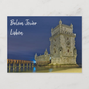 Toren van Belem 's nachts in Lissabon. Portugal Briefkaart