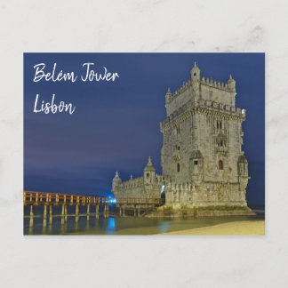 Toren van Belem 's nachts in Lissabon. Portugal Briefkaart