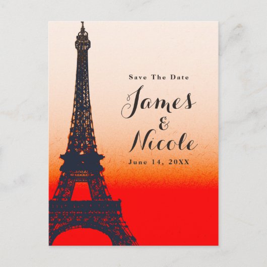 Toren van Eiffel in Parijs Oranje Zonsondergang Sa Aankondigingskaart (Voorkant)