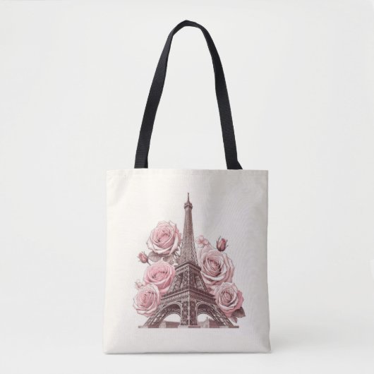 Toren van Eiffel in Parijs & Roze Rozen Tote Bag (Voorkant)