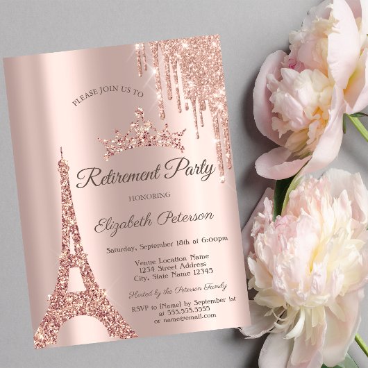 Toren van Eiffel Parijs, Drip Rose Goud Pensioner Kaart