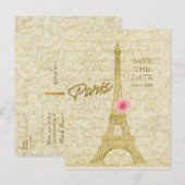 Toren van Eiffel Parijs Goud & Roze SAVE THE DATE Aankondigingskaart (Voorkant / Achterkant)