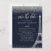 Toren van Eiffel Parijs Navy Zilver Save The Date (Voorkant)
