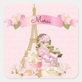 Toren van Eiffel Parijs Roze Goud Baby Meisje Vierkante Sticker