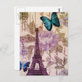 toren van Parijs Eiffel van de vlinder van het Briefkaart (Voorkant / Achterkant)