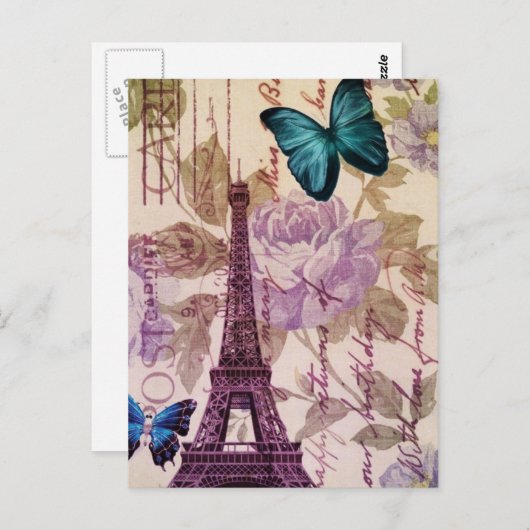 toren van Parijs Eiffel van de vlinder van het Briefkaart (Voorkant / Achterkant)