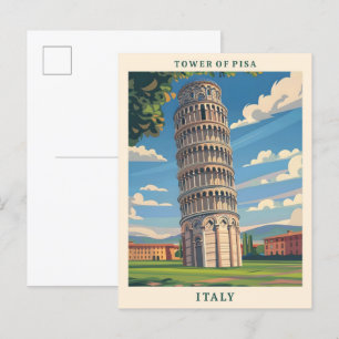 Toren van Pisa Italië Elegante kunst Vintage Trave Briefkaart