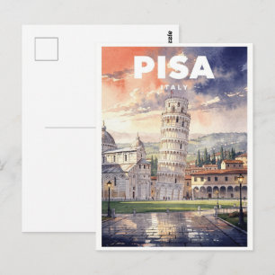 Toren van Pisa Italië Vintage Reis Briefkaart