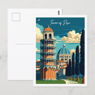 Toren van Pisa Italië vintage reisillustratie Briefkaart