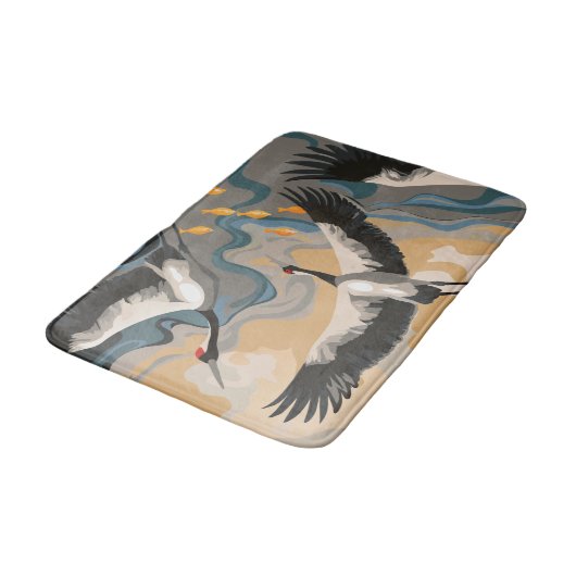 torenhoge hijskranen boven de rivier badmat (Gekanteld)